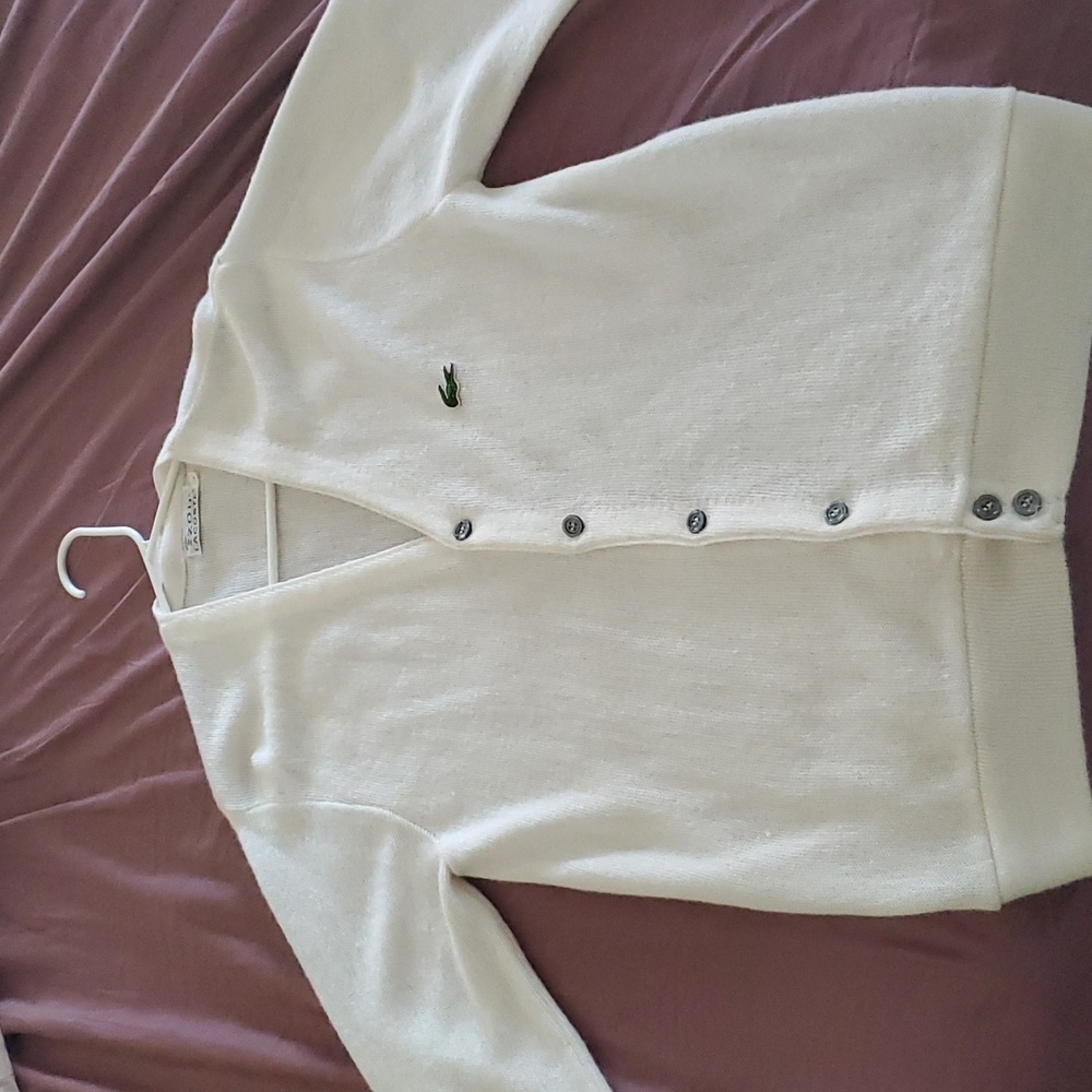 Vintage Lacoste Izod Cream Cardigan Sweater size L, unisex, excellent condition